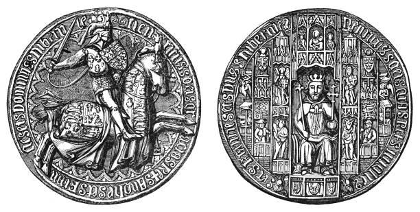 헨리 5세 또는 몬머스의 헨리의 위대한 인장 - 잉글랜드 왕 (1413-1422) - 빈티지 새겨진 그림 - henry v stock illustrations