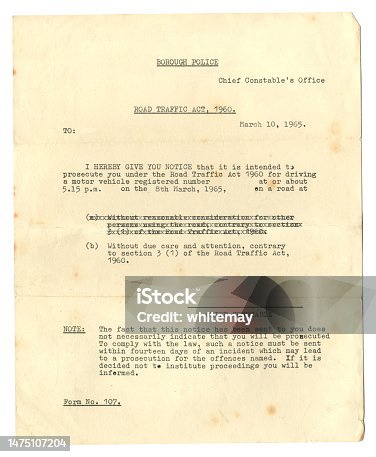 istock Notice of prosecution for a driving offence, 1965 1475107204