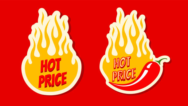 Vector stickers with chilli pepper and fire for special offer. Vector set banners with chili pepper for hot price. vector art illustration