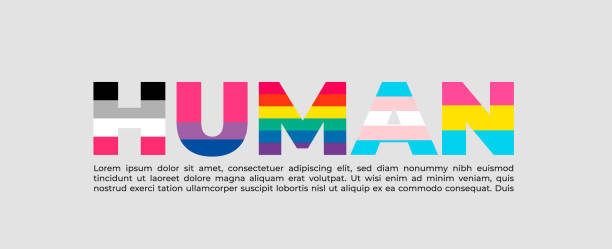 Banner Human text with all lgbt flags. Pridemonth concept. vector art illustration