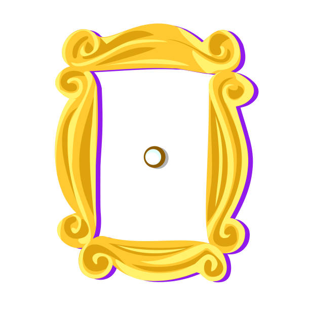 Yellow vintage frame with a peephole on a white background. Yellow vintage frame with a peephole on a white background. Friends, Thanksgiving, tv. Vector stock illustration. apartment door peephole stock illustrations