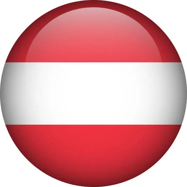 Vector illustration of Austria flag button. Emblem of Austria. Vector flag, symbol. Colors and proportion correctly.