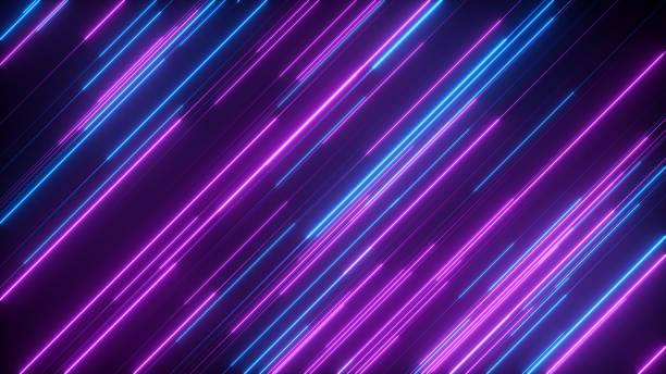 istock Abstract neon lines at an angle, blue and purple lines glow, abstract neon background - 3D Illustration 1475118890