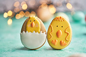 Colorful Easter Cookies on Vibrant Background