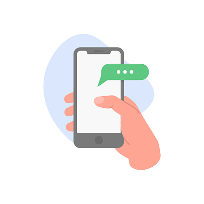 Hand holding smart phone. Vector illustration.