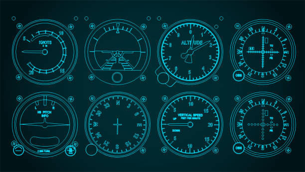 abbildung des flugzeug-bedienfelds - airplane electronics industry air vehicle cockpit stock-grafiken, -clipart, -cartoons und -symbole