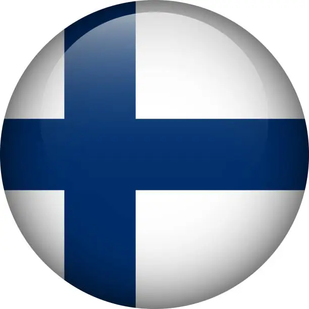 Vector illustration of Finland flag button. Emblem of Finland. Vector flag, symbol. Colors and proportion correctly.