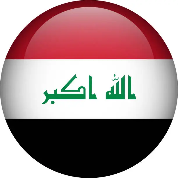 Vector illustration of Iraq flag button. Emblem of Iraq. Vector flag, symbol. Colors and proportion correctly.