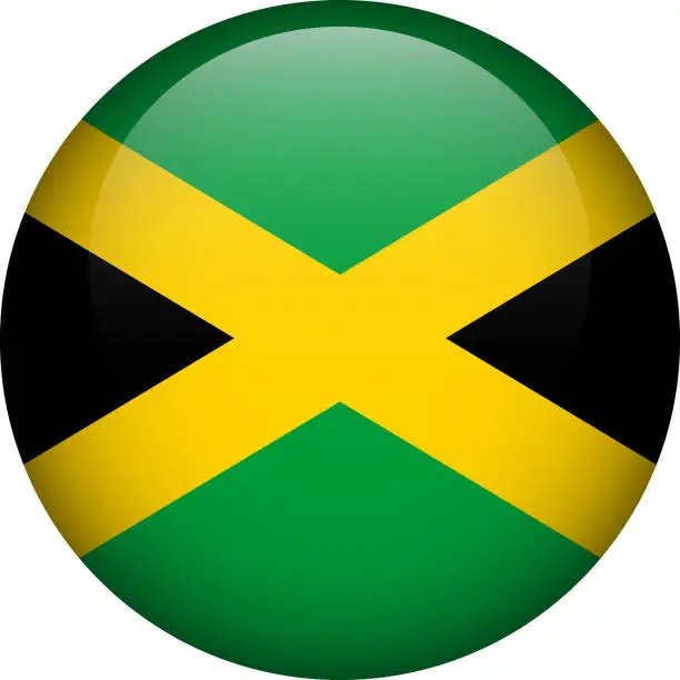 Vector illustration of Jamaica flag button. Emblem of Jamaica. Vector flag, symbol. Colors and proportion correctly.