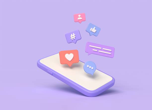 istock 3d mobile phone and console on speech bubbles, chat, heart, thumbs up, comment, hashtag. social media communication concept. digital marketing. 3d rendering 1475122851