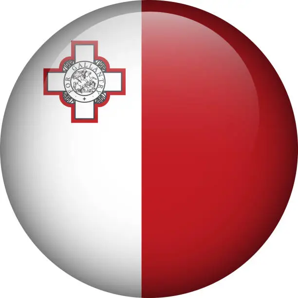Vector illustration of Malta flag button. Emblem of Malta. Vector flag, symbol. Colors and proportion correctly.