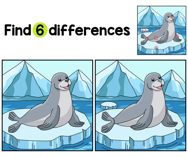 Vector illustration of Seal Animal Find The Differences