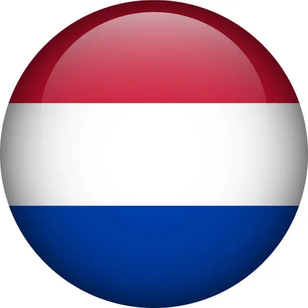 Vector illustration of Netherlands flag button. Emblem of Netherlands. Vector flag, symbol. Colors and proportion correctly.