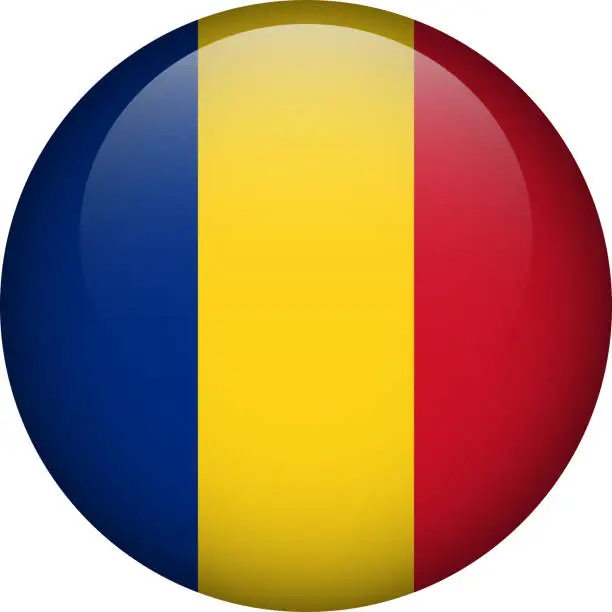 Vector illustration of Romania flag button. Emblem of Romania. Vector flag, symbol. Colors and proportion correctly.