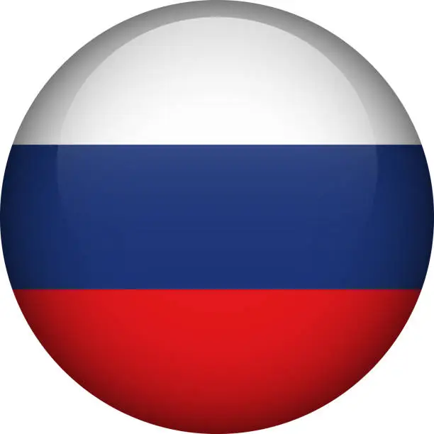 Vector illustration of Russia flag button. Emblem of Russia. Vector flag, symbol. Colors and proportion correctly.