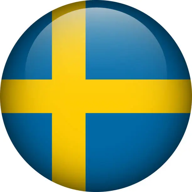 Vector illustration of Sweden flag button. Emblem of Sweden. Vector flag, symbol. Colors and proportion correctly.