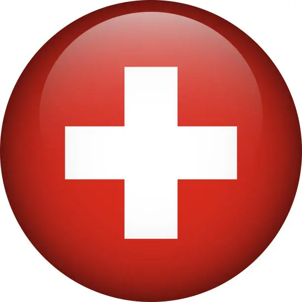 Vector illustration of Switzerland flag button. Emblem of Switzerland. Vector flag Swiss, symbol. Colors and proportion correctly.