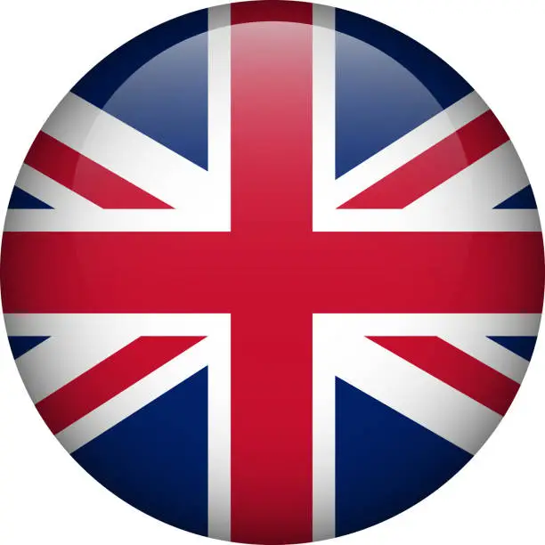 Vector illustration of United Kingdom flag button. Emblem of UK. Vector flag, symbol. Colors and proportion correctly.