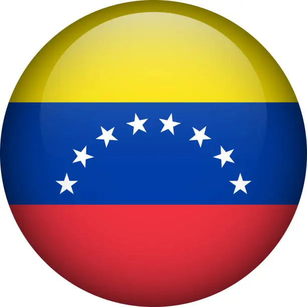 Vector illustration of Venezuela flag button. Emblem of Venezuela. Vector flag, symbol. Colors and proportion correctly.