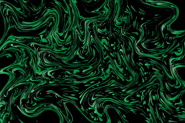 녹색 흔적이 있는 검은색 또는 액체 대리석 배경 질감 - oil painting flash stock illustrations