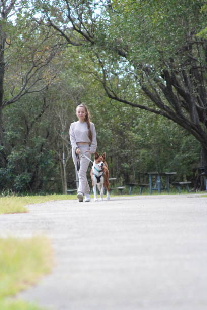 istock Woman walking her dog 1475129677