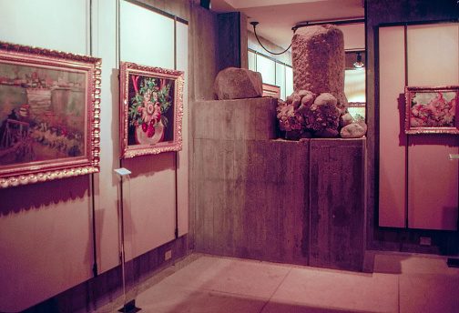 Verona, Italy - July 9, 1989: 1989 old Positive Film scanned, interior of Achille Forti Modern Art Gallery, Verona, Italy.