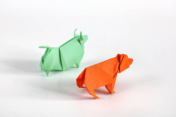 istock Bull and the bear compete, Origami figures, symbol trading on exchange 1475130028
