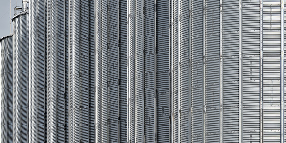 Industrial plant with stainless steel silos