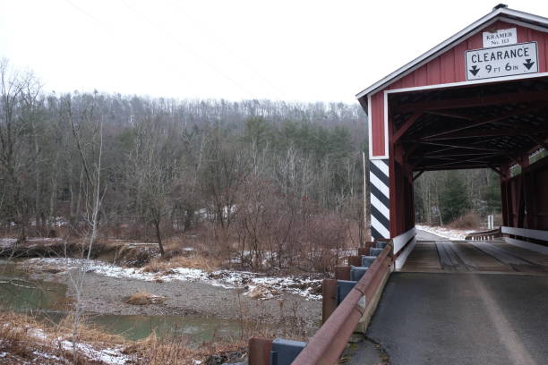 Historic red wooden Kramer covered bridge