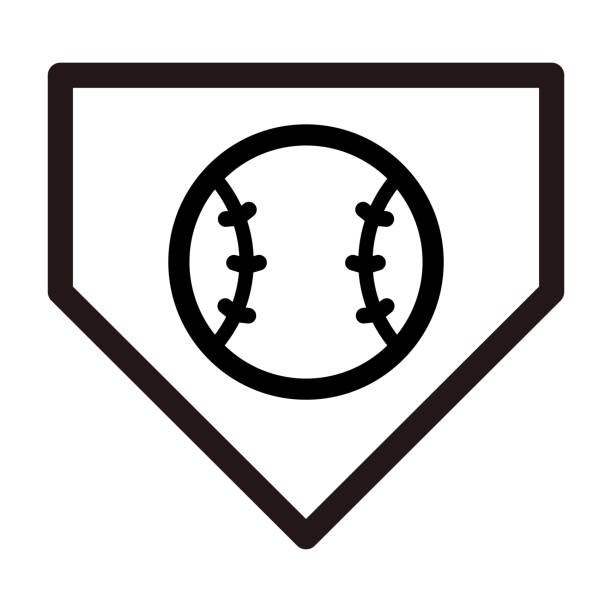 ilustraciones, imágenes clip art, dibujos animados e iconos de stock de icono del béisbol y del home plate. - baseball batting home run home base