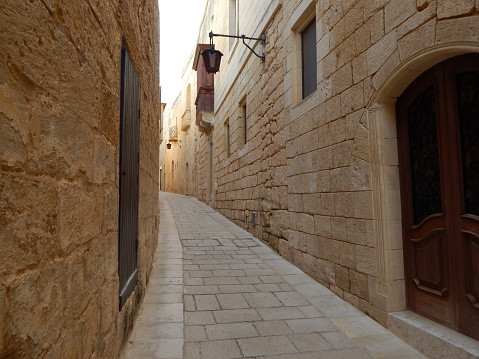 Narrow street of medieval city, Mdina, Malta