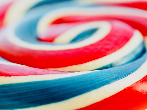 Red, white and blue candy, close up. OLYMPUS DIGITAL CAMERA