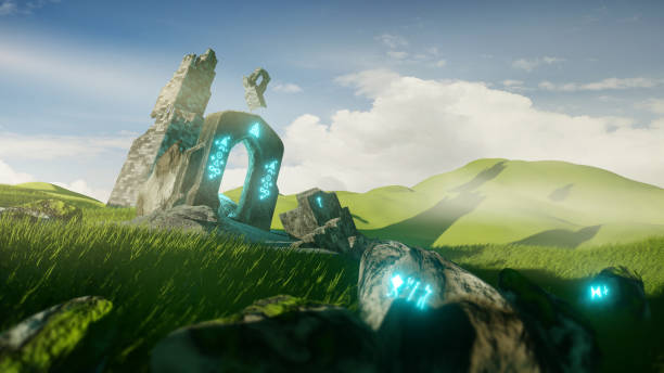 istock Ancient Temple Ruin And Runestones Fantasy Landscape 1475137407