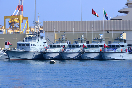 Modern warship crossing the Bosphorus in Istanbul, Turkey