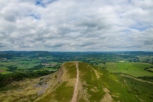 Aerial view of the Skirrid Fawr mountain in the Brecon Beacons, Wales