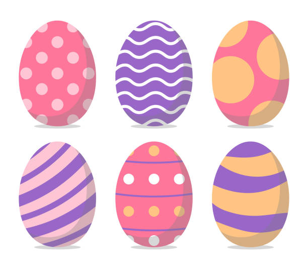 ilustrações de stock, clip art, desenhos animados e ícones de collection of colored easter eggs. pink, purple, beige. vector illustration in flat style - easter egg