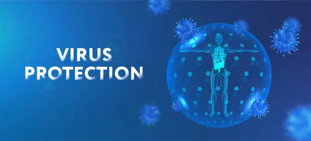 Vector illustration of Protection of the human body from viruses with bubble shield virus