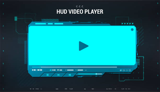 hi-tech-videoplayer im hud-stil. blaues digitales mockup - gamer video game video computer stock-grafiken, -clipart, -cartoons und -symbole