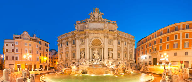 ローマトレビの泉、 - trevi fountain rome fountain panoramic ストックフォトと画像