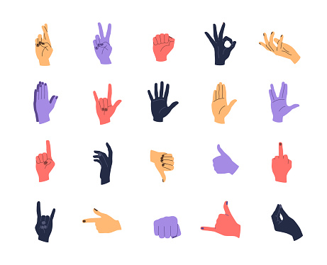 Hands Gestures. Hand Emoticons. Vector Illustration.