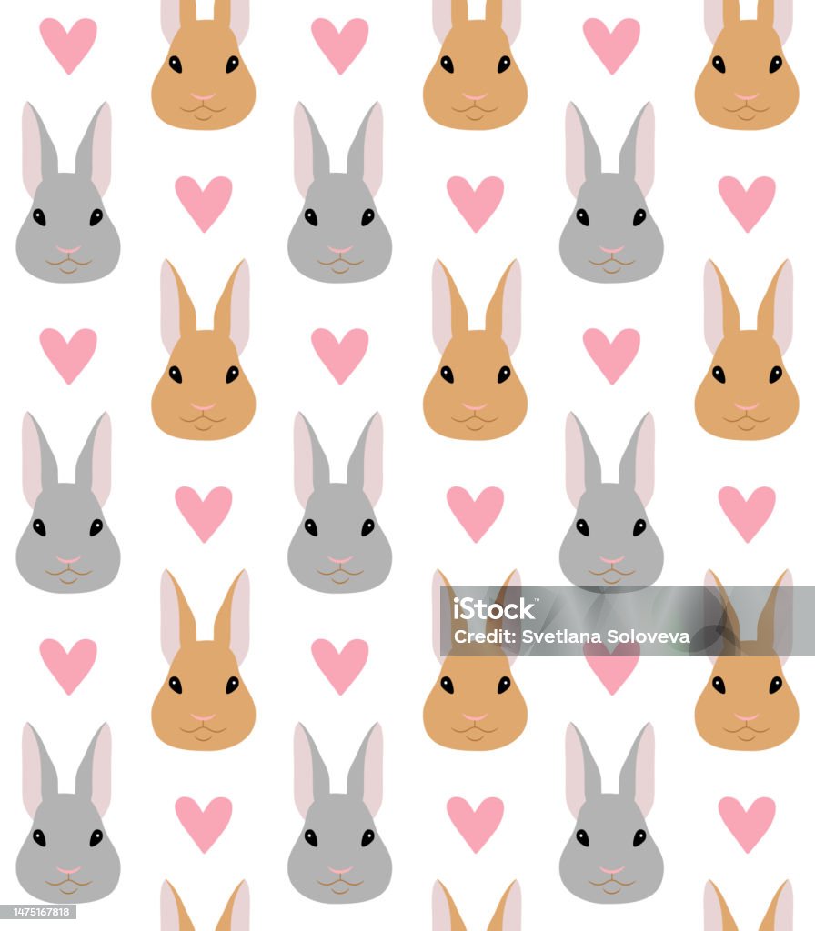 Rabbit Face Pattern Examples Vector Seamless Pattern Of Different Color Flat Hand Drawn Rabbit Bunny ...