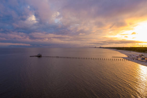 The Biloxi, Mississippi waterfront at sunset in Biloxi, Mississippi, United States