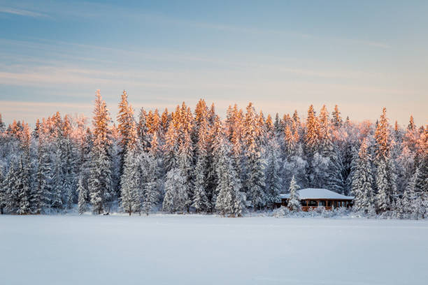 Midwinter in Lapland. Thick snow covers the whole landskape. Clock is around noon PM. Outside temp is -24 degrees Celsius / -11 degrees F.