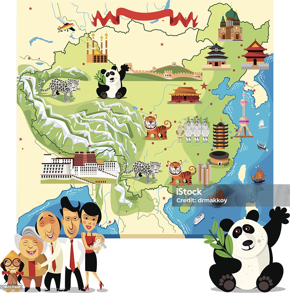Cartoon Karte von China - Lizenzfrei Chinesische Mauer Vektorgrafik
