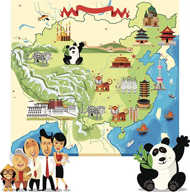 Vector illustration of Cartoon map of China