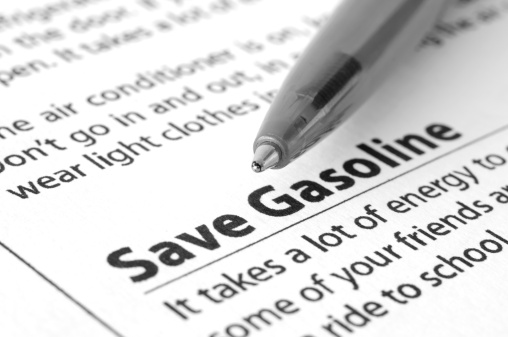 Close-up of Save gasoline form with pen in black & white
