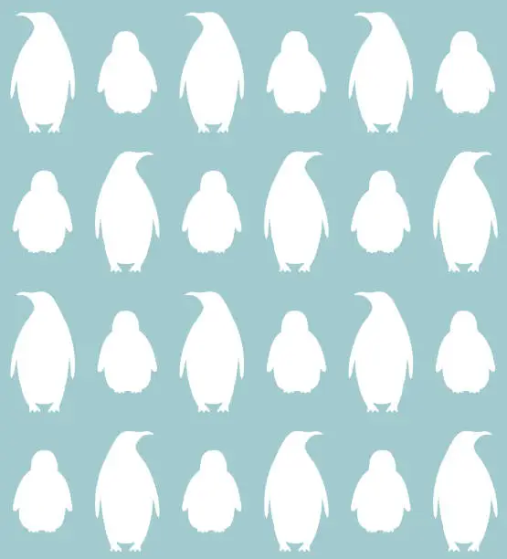 Vector illustration of Vector seamless pattern of flat hand drawn emperor penguin with baby silhouette