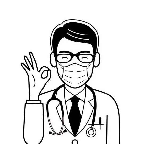 Vector illustration of The doctor giving an OK sign isolated on white background