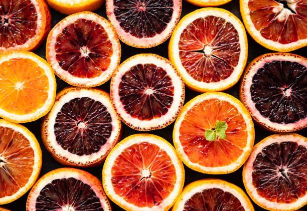 Slices of Blood Orange Directly Above stock photo