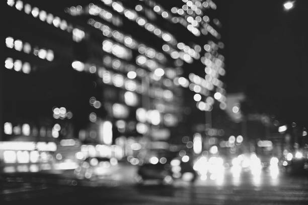 Blurred landscape of buildings and traffic